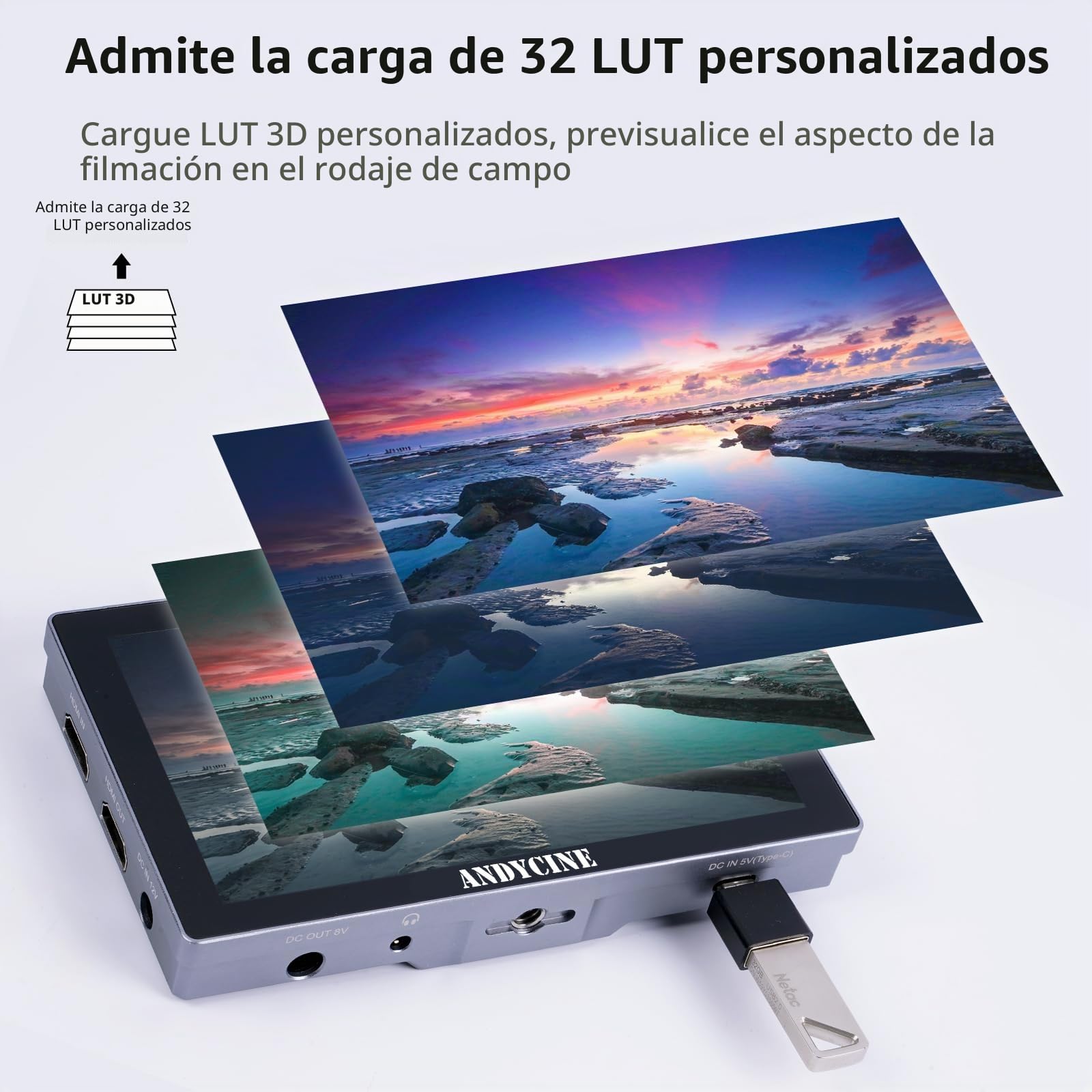 ANDYCINE X5 5,5" 1200 nits Monitor de Campo de cámara con Pantalla táctil 4K HDMI 60 HZ, Monitor DSLR con Carcasa de Aluminio, batería F550C, RGB Parade, Focus Peaking, LUT 3D, Monitor HDR