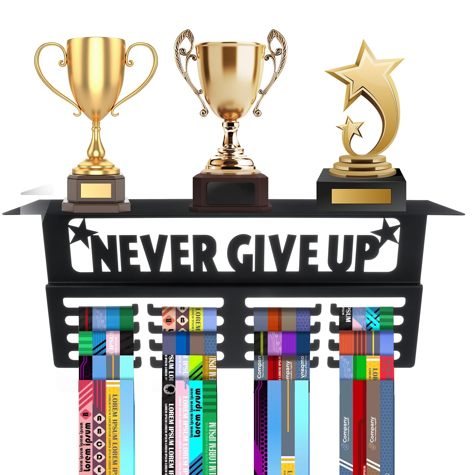 Medal Hanger Display & Trophy Holder - 16.5 x 4'' Medal Holder and Trophy Display Hanger Rack Frame Easy to Install Wall Mount for Boys & Girls Displaying Over 70 Medals and 4 Trophies