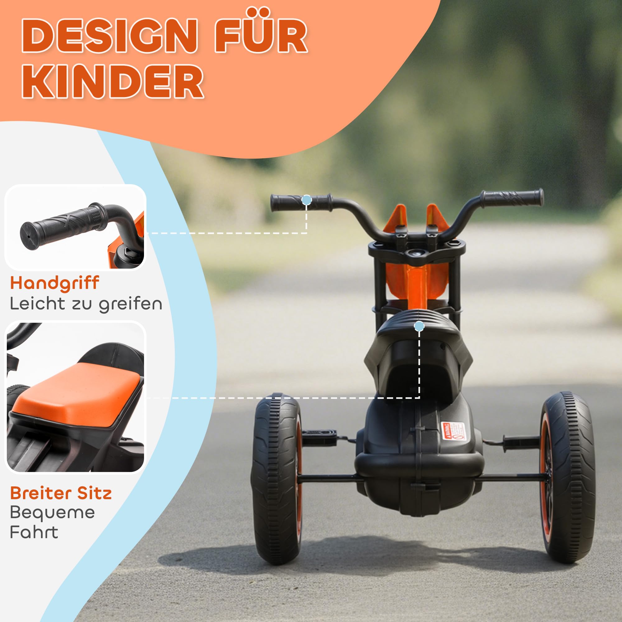 AIYAPLAY Dreirad, Kinderfahrrad, Laufrad, Kinderrad mit Pedal, Lauffahrrad für Kinder 18-36 Monaten, für den Innen- und Außenbereich, Stahl, Orange