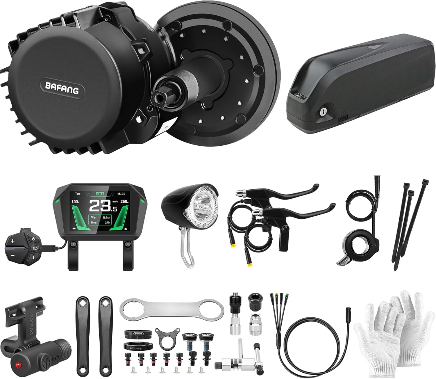 Bafang 1000w 48V Central Motor with BBS03 Battery Ebike Conversion Kit with 3.5" A1 Display, 48V 15AH Battery and Charger