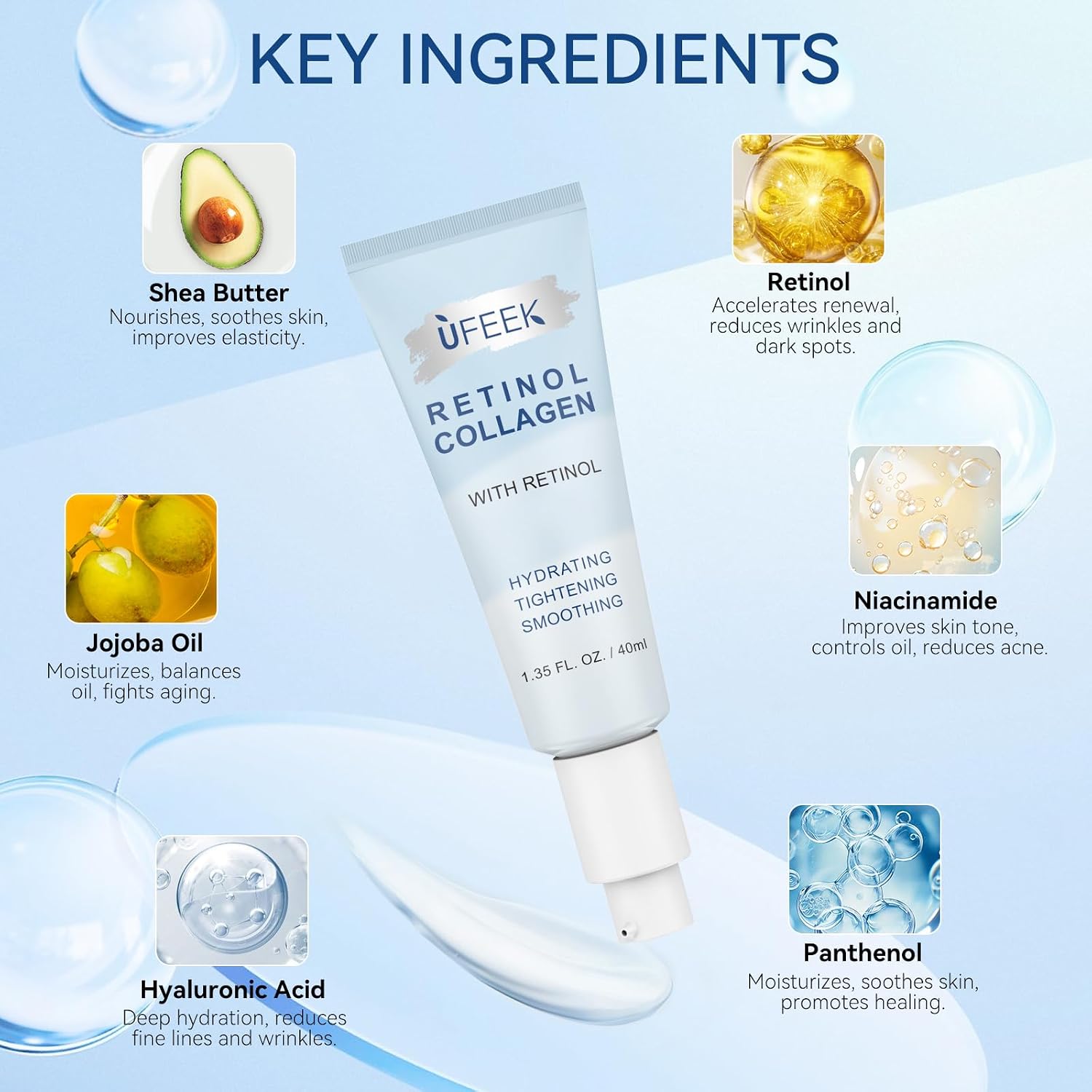 Retinol Moisturizer Face Cream with Hyaluronic Acid – Anti Aging & Hydrating Cream for Face, Neck, Chest & Body – Lightweight Instant Face Lift Cream, Gentle Formula for Men & Women, 1.35 FL OZ