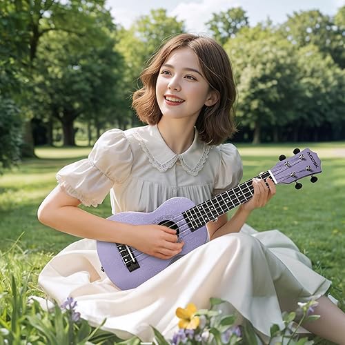 Miniatura 76 de AODSK Ukelele soprano para principiantes, kit de ukelele de 21 pulgadas con bolsa de concierto, correa, sintonizador de cuerda de nailon, 4 púas