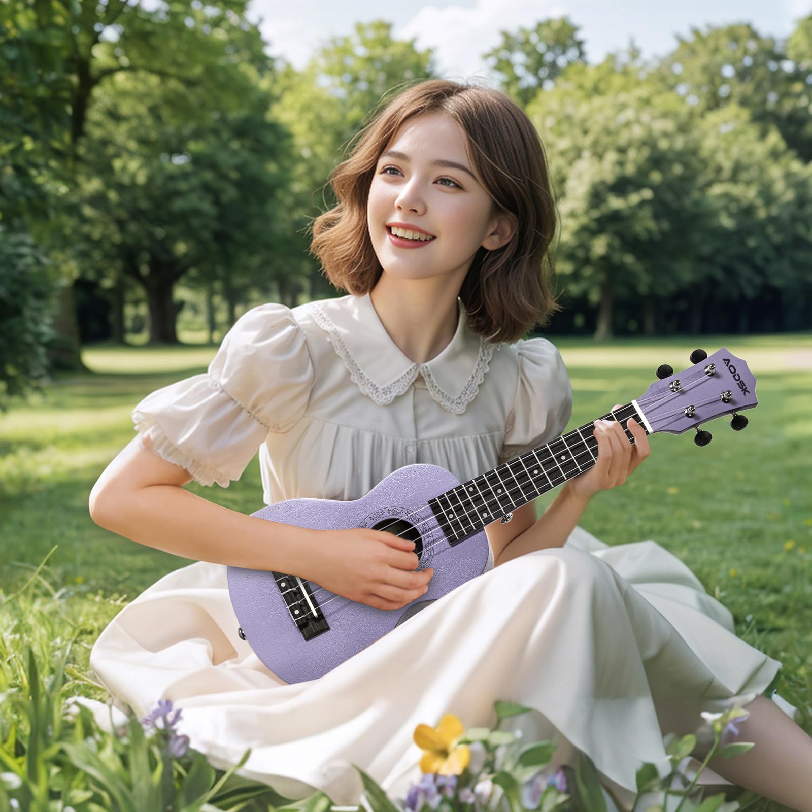 AODSK Ukelele para principiantes, kit de iniciación con correa de bolsa de concierto gratis, cuatro cuerdas, ukelele soprano acústico profesional de madera hawaiano para niños, estudiantes, kit de