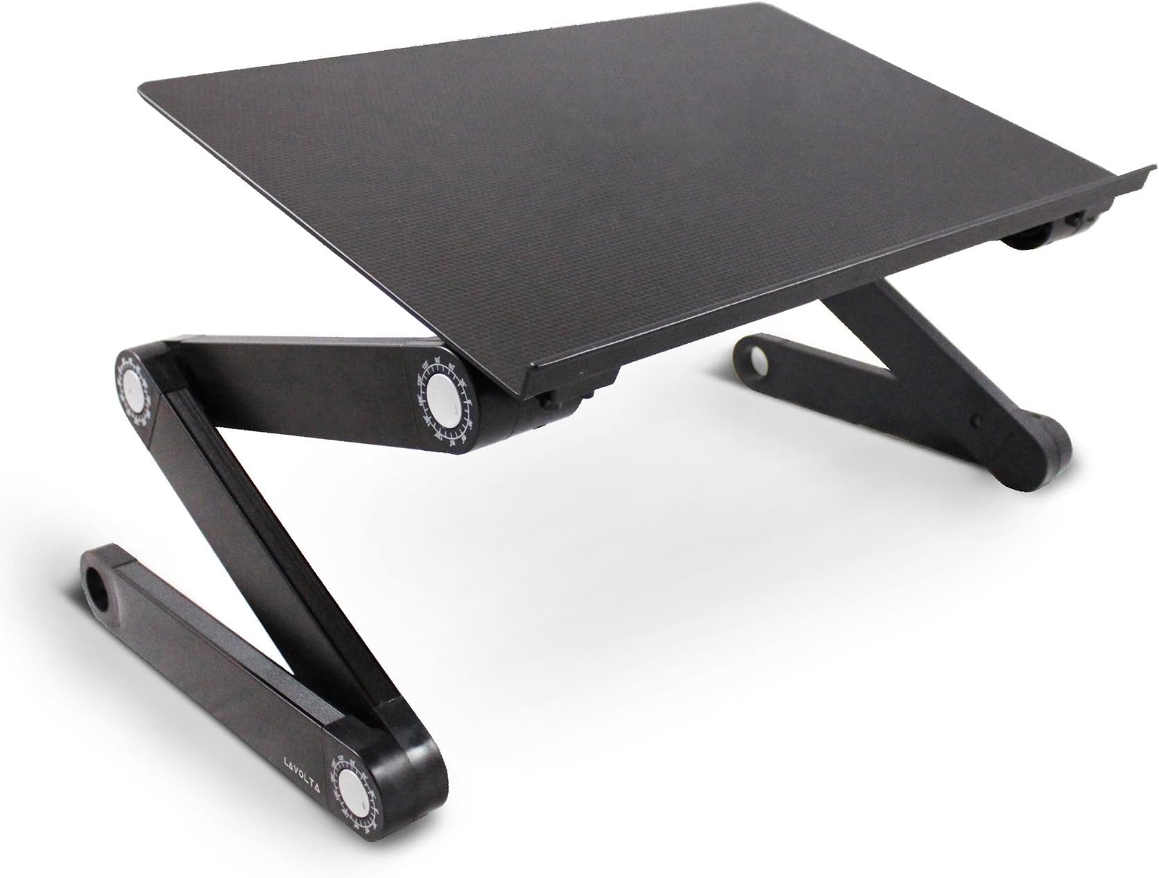 Lavolta Ergonomic Adjustable Laptop Table Aluminium Notebook Desk Portable Stand Tray with CPU Cooling Pad - Black