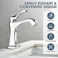 Vista 12 de Brushed Nickel Bathroom Faucet, Sanliv Single Handle Centerset Bathroom Sink Faucet with Pop-Up Drain & Deck Plate for 1 or 3-Hole (4 inch)