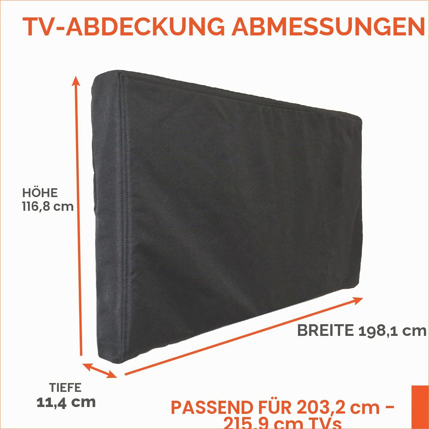 Outdoor-TV-Abdeckung 80-85 Zoll – mit Reißverschluss, wetterfest, wasserdicht, 360-Grad-Schutz, weiche, kratzfeste Innenseite, Schwarz
