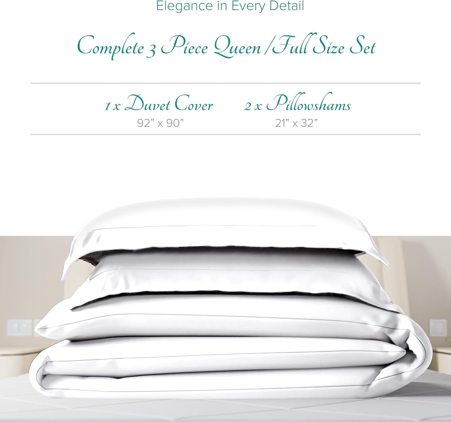 Carressa Linen 100% Egyptian Cotton Duvet Cover Queen Size - 800 Thread Count 3 PC Crisp White Duvet Cover, Extra Long Staple Egyptian Cotton Quilt Cover, Soft, Breathable with Hidden Zipper Closure - Image 3