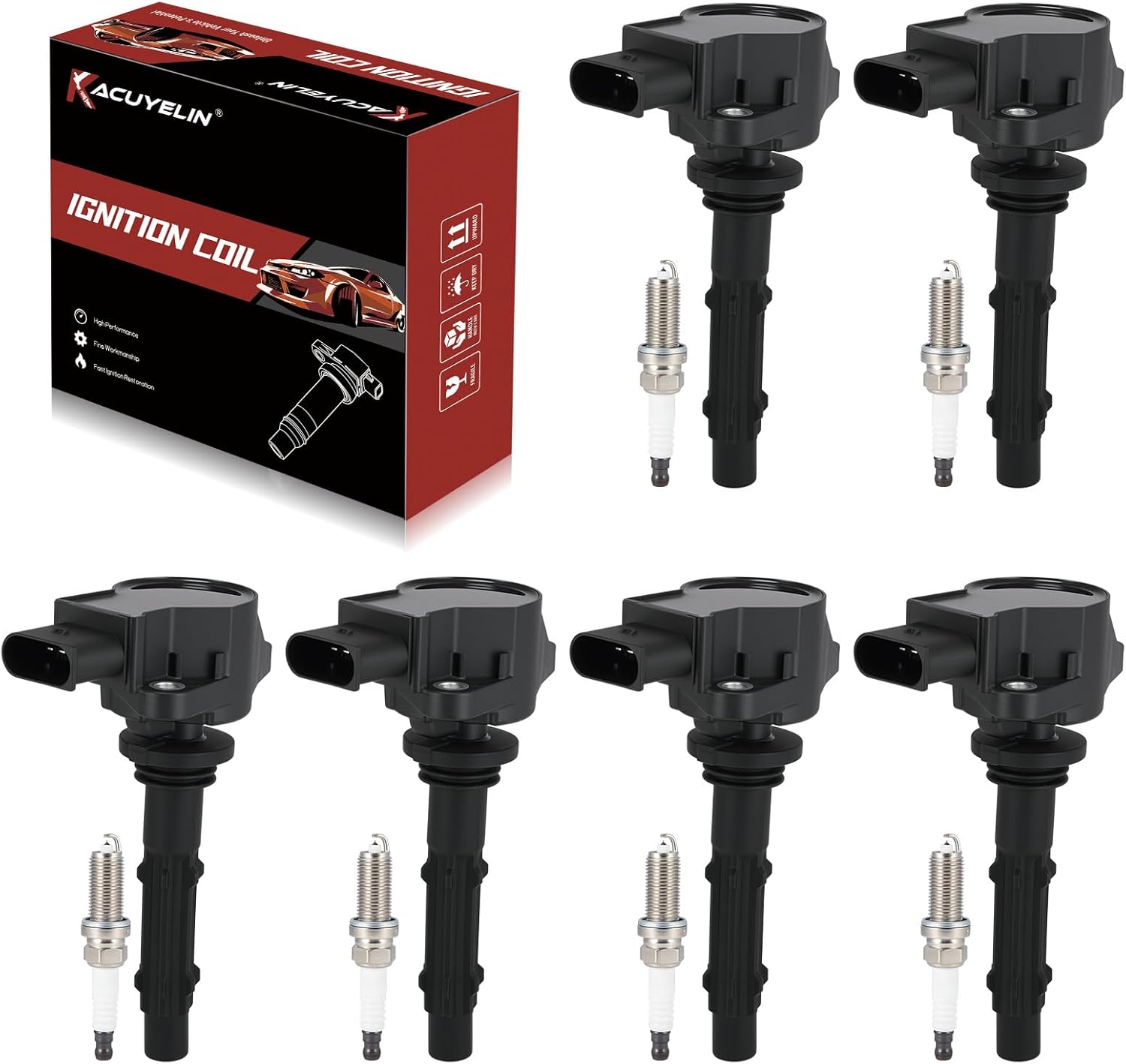 UF535 Ignition Coil Pack and Iridium Spark Plugs Set of 6 Compatible with Mercedes-Benz C230 C300 CL550 E300 E350 CLK350 R350 SL550 ML350 2005-2015 Replaces#5C1713, 95983
