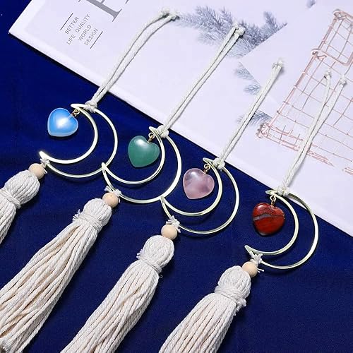 Miniatura 5 de Posh Bijou - Adorno colgante de luna creciente hecho a mano con piedra natural, accesorio de espejo retrovisor de corazón de piedra natural,