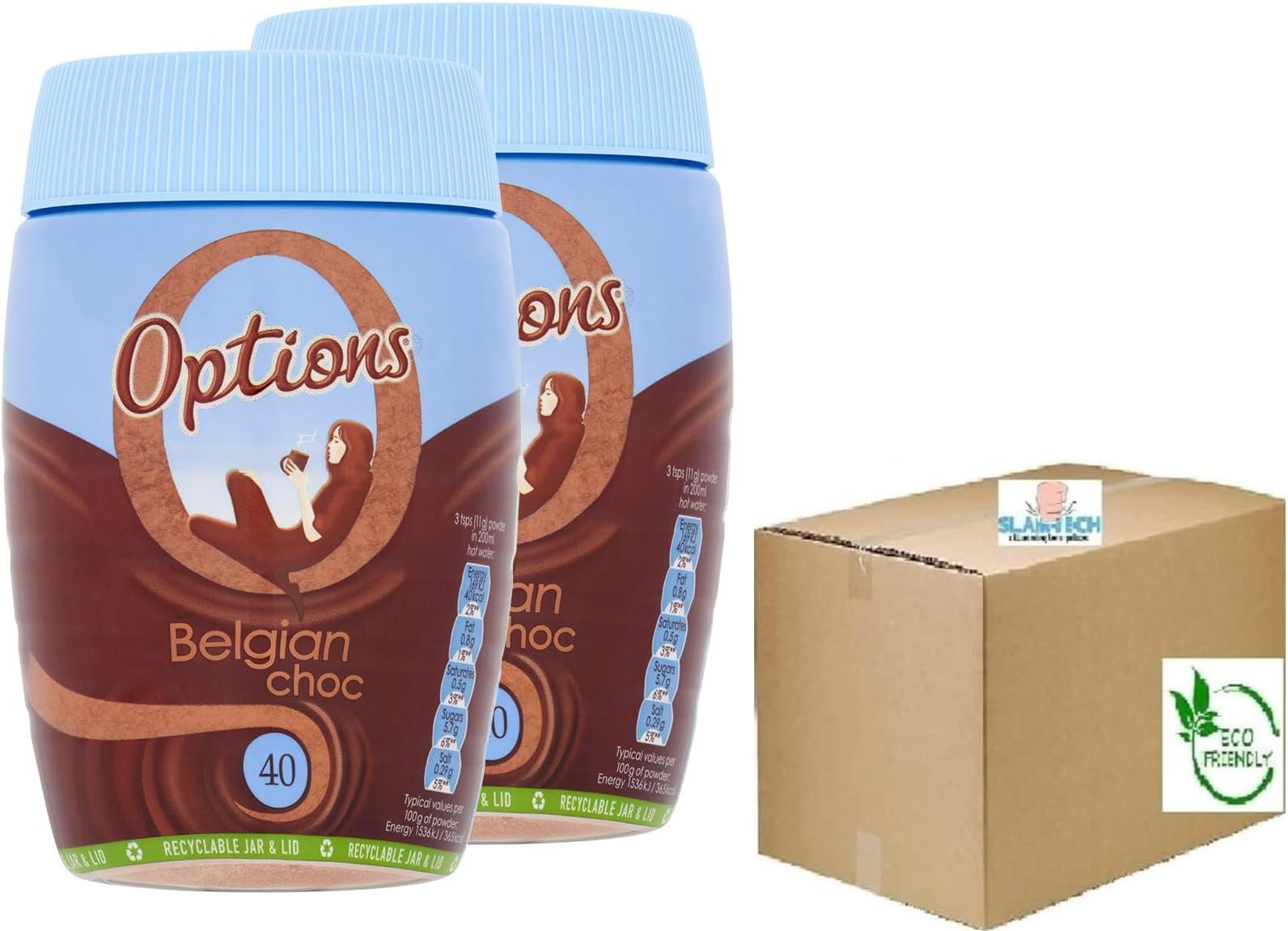 Options Belgian Chocolate Instant Hot Chocolate Drink 395g 2 Pack Boxed Slamtech