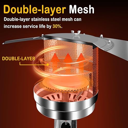 Miniatura 4 de Hykolity Calentador de patio de 50,000 BTU con caja de arena, diseño de mesa, quemador de acero inoxidable de doble capa, ruedas, sistema de