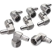 LTWFITTING 90 Degree Elbow Stainless Steel 316 Barb Fitting 3/8" Hose Barb x 1/2" Male NPT Air Gas Pack of 25