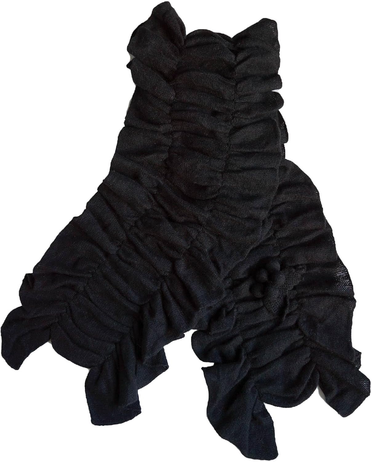 Ruched Wool/Angora Knit stretchable Cold Weather Fashion Scarf with stitched Flower Black
