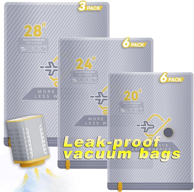 15-Pack Vacuum Bags for Travel with Wireless Rechargeable Pump | Carry-on Size Compression Packing Bags for Luggage & Suitcase, Space Saver for Clothes & Home Seasonal Storage, 3S Vacuum