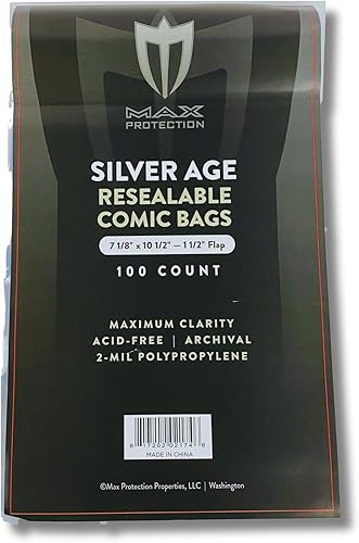 Bolsas de cómic plateadas, resellables, paquete de 7-1/8x10-1/2-100ct