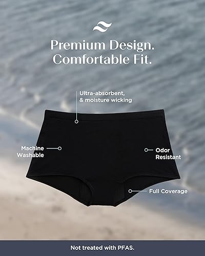 Miniatura 4 de saalt Ropa Interior de Período Boyshort Modal Comfort - Absorción Intensa - Cómoda, Delgada y te Mantiene Seca de Todas las Fugas (Mediano, Azul