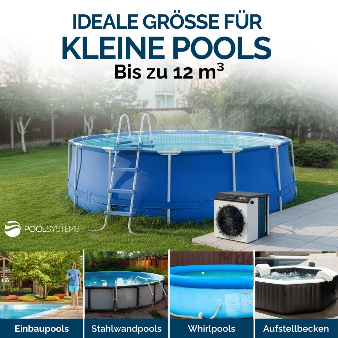 Pool-Wärmepumpe XPS-35 3,5kW bis zu 12m³, COP 5,5 - Energieeffiziente Poolheizung für Aufstellbecken - Ultrakompakte Poolheizung