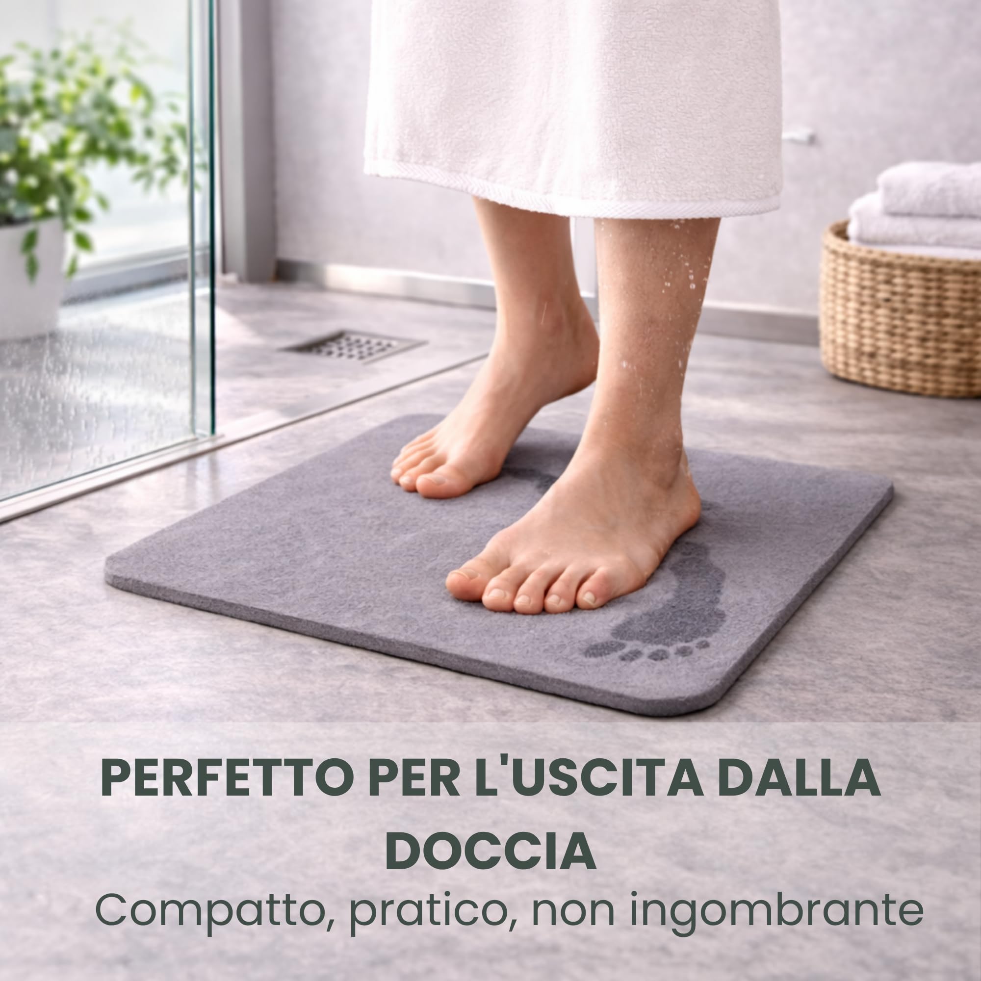 Tappeto da Bagno Antiscivolo in Pietra 40x30 cm – Super Assorbente, Antimuffa e Anti Odore, Asciuga Rapido e Igienico
