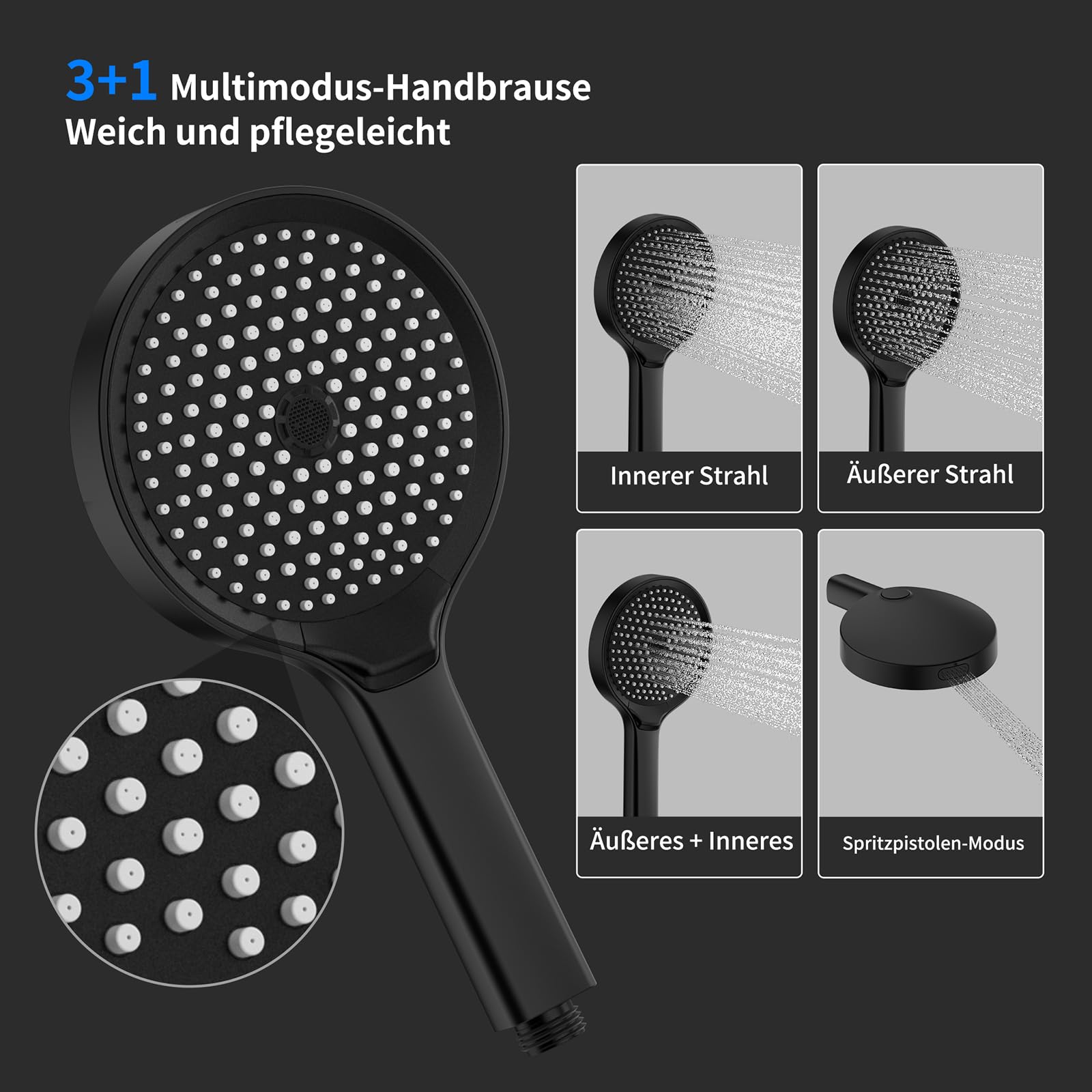 HOMELODY Badewannenarmatur Schwarz, Badewannenarmatur mit Handbrause, Wasserfall Wannenarmatur, Messing Mischbatterie Wandarmatur für Badewanne, Wandmontage mit großer Plattform