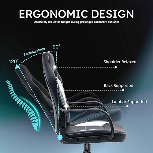 Miniatura 8 de Silla ergonómica de videojuegos para computadora, oficina en casa, carreras, escritorio ejecutivo de video, de piel sintética, para adultos,