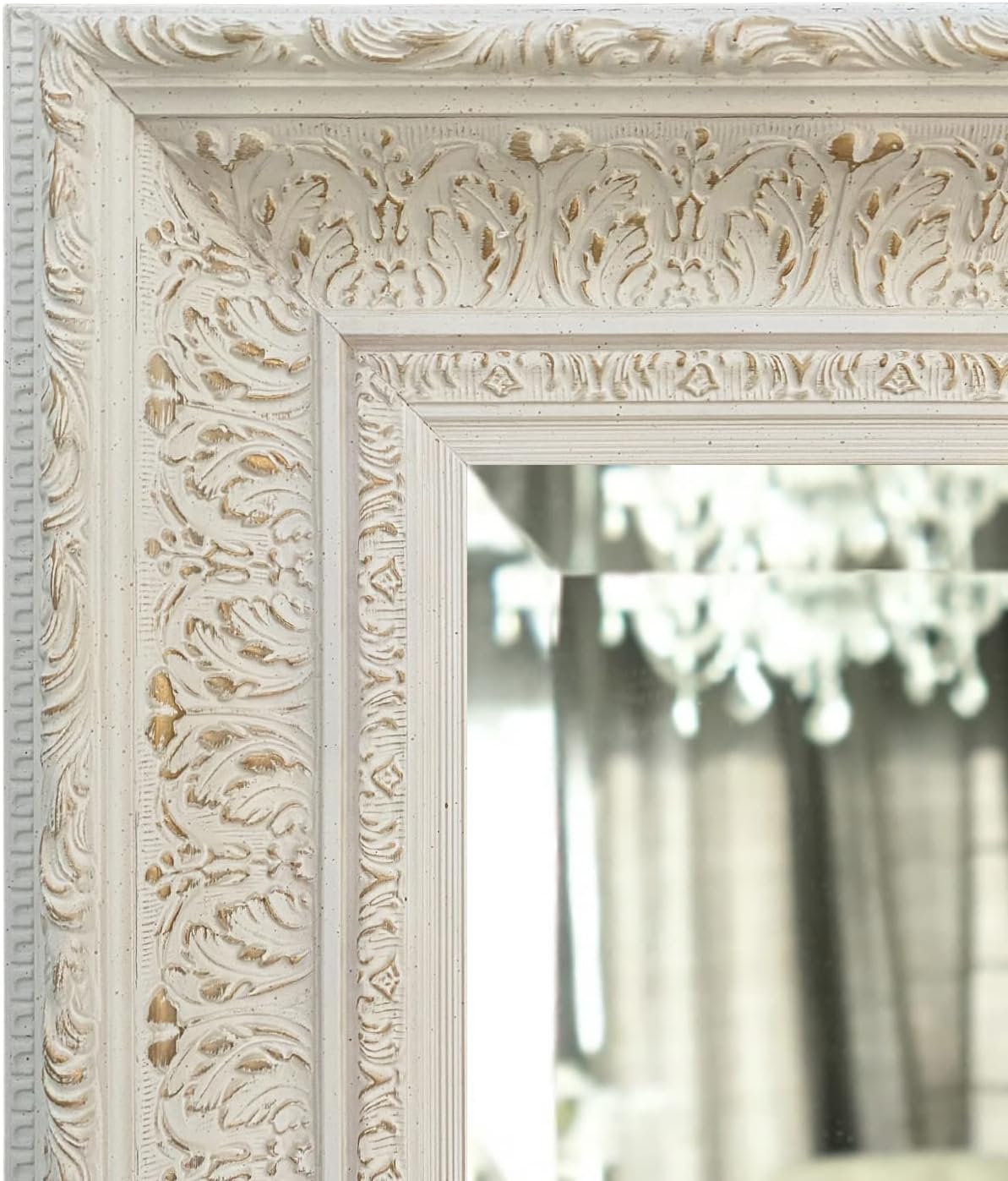 West Frames Elegance Ornate Embossed Wood Framed Wall Mirror (31" x 43", Antique White)