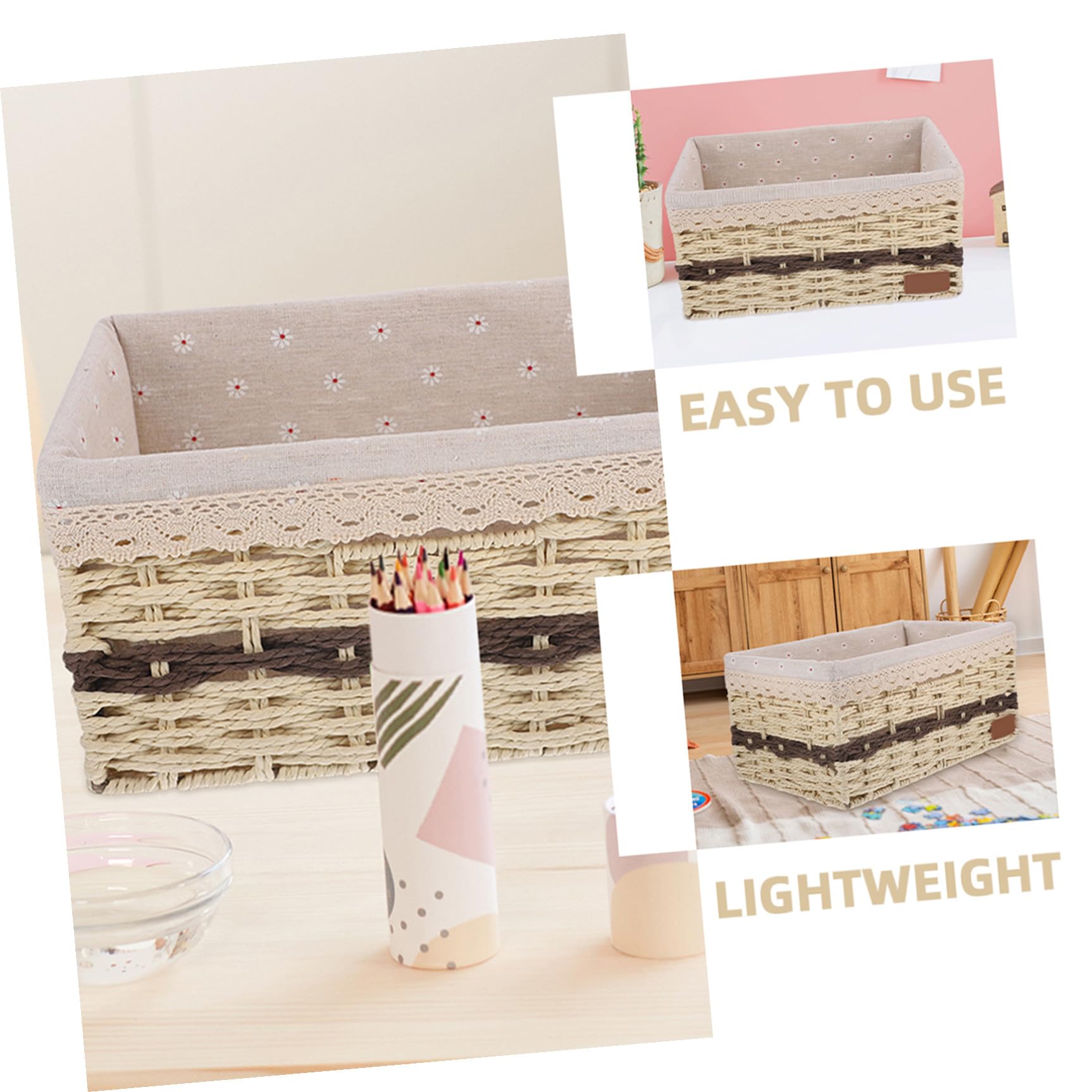 Happyyami Geflochtener Aufbewahrungskorb mit Einlage in Beige | Papier, Eisen und Gewebe, für Kosmetik und Lebensmittel, Dekorativ für Tisch, Feste