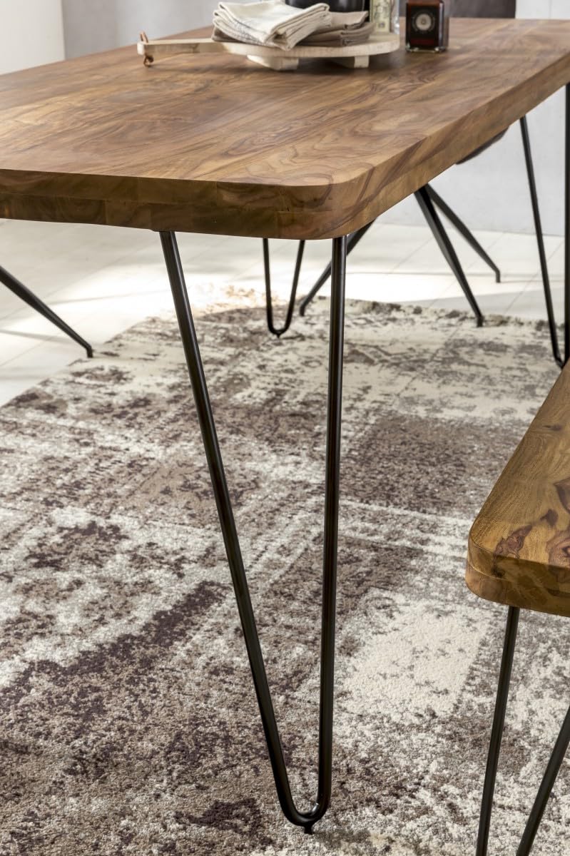 FineBuy Esstisch Harlem 120 cm Sheesham Massivholz mit Metallbeinen | Esszimmertisch aus Echtholz, Küchentisch handgefertigt, jedes Stück ein Unikat, Speisetisch für 6 bis 8 Personen