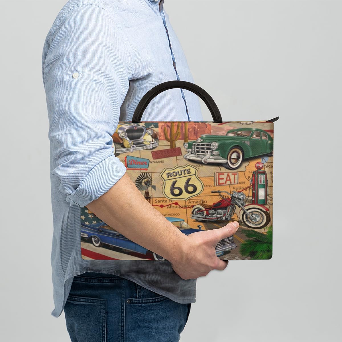 Retro Car Themed Poster Laptop Sleeve 15.6 Inch Durable Waterproofing with Handle Portable Laptop Case Compatible with Asus HP Dell Lenovo Notebooks