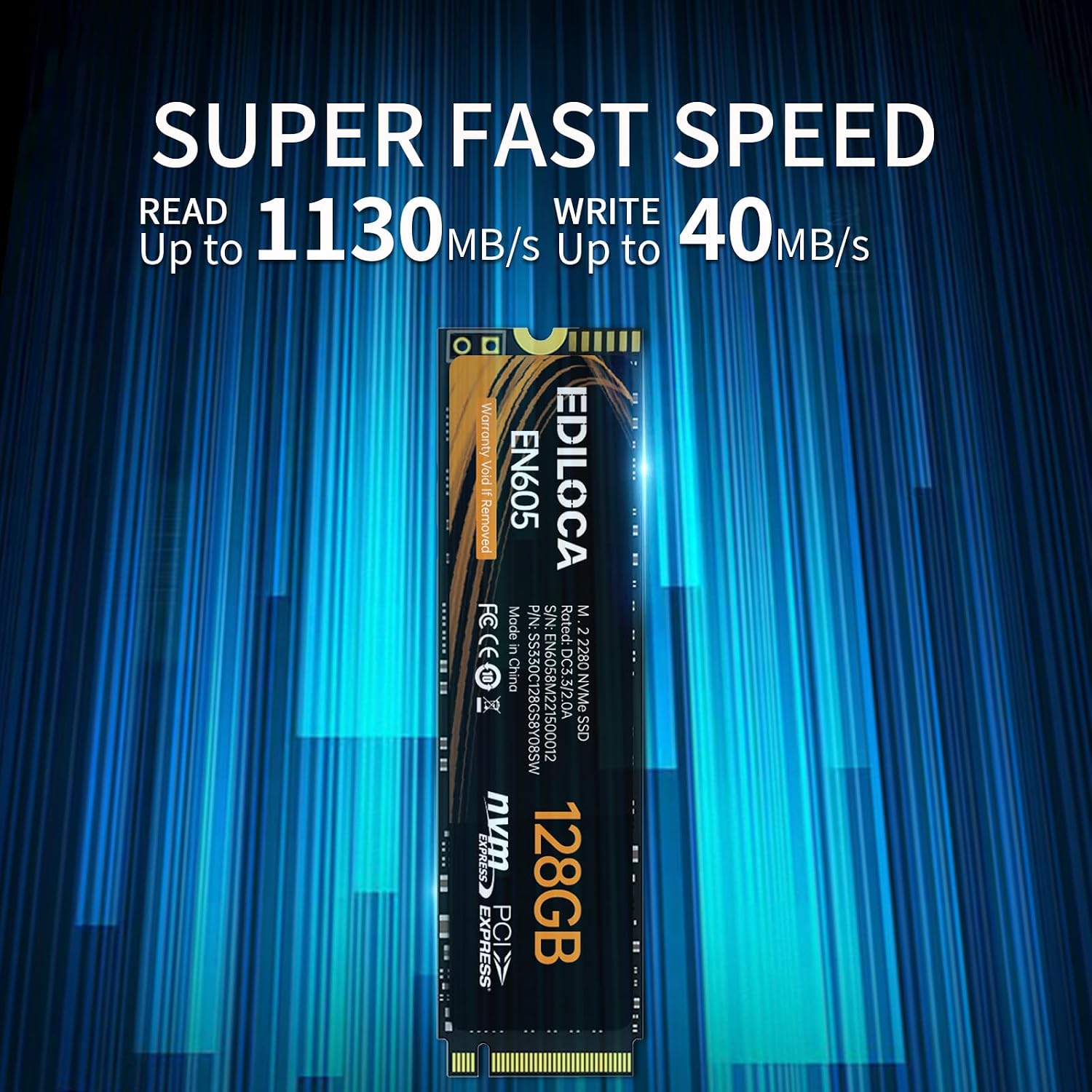 EN605 128GB M.2 SSD, NVMe1.3 PCIe Gen3 x4 SSD Internal Hard Drive, M.2 2280 - Read/Write Speed up to 2050/600 MB/s - Internal SSD Compatible with Laptop & PC Desktop - 2
