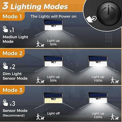 Miniatura 4 de Luces solares grandes de movimiento para exteriores, 318 luces LED superbrillantes con 3 modos de iluminación, luz solar impermeable IP65, ideal
