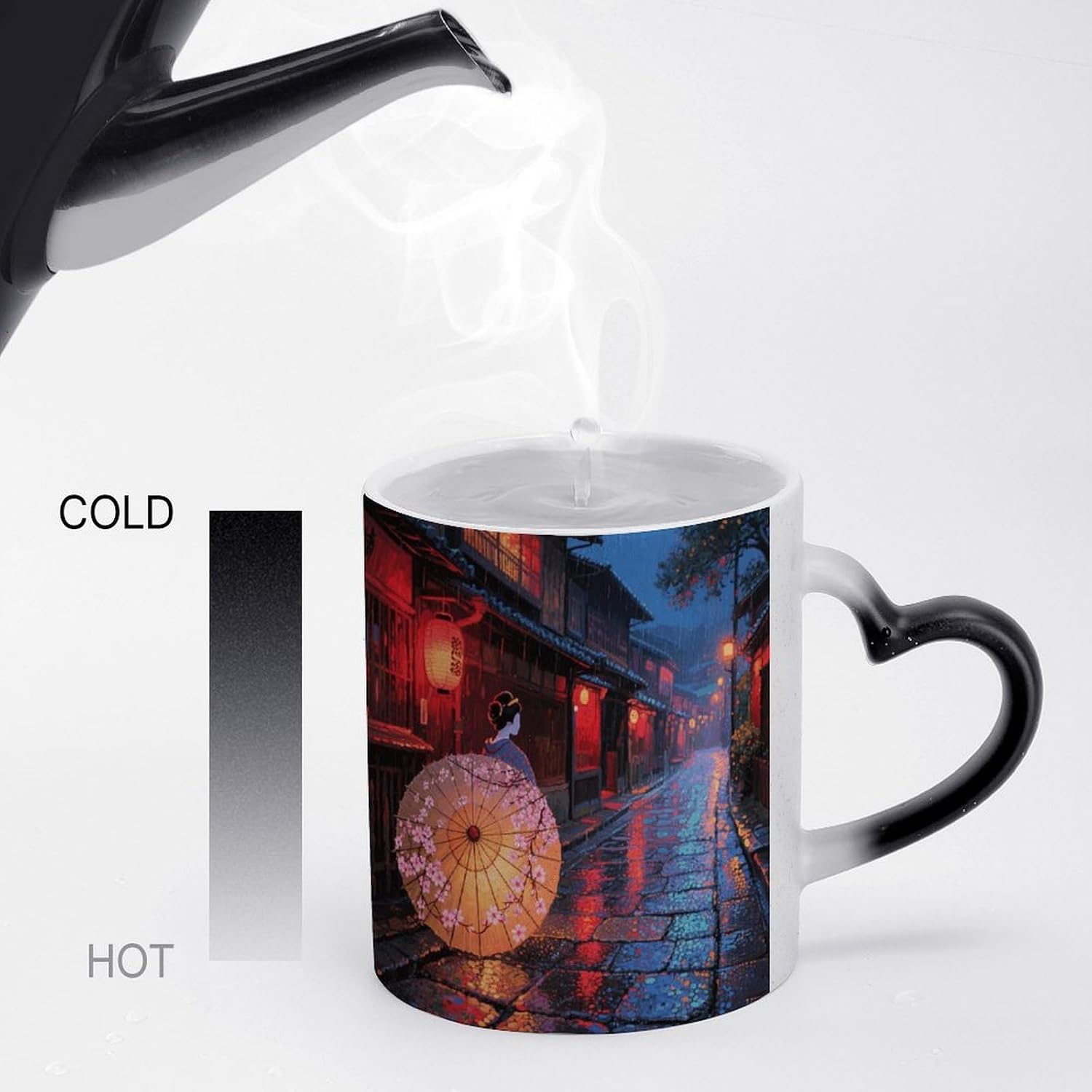 Color Changing Mug, Novelty Coffee Magic Cup, Kyoto Geisha Paper Umbrella image 4