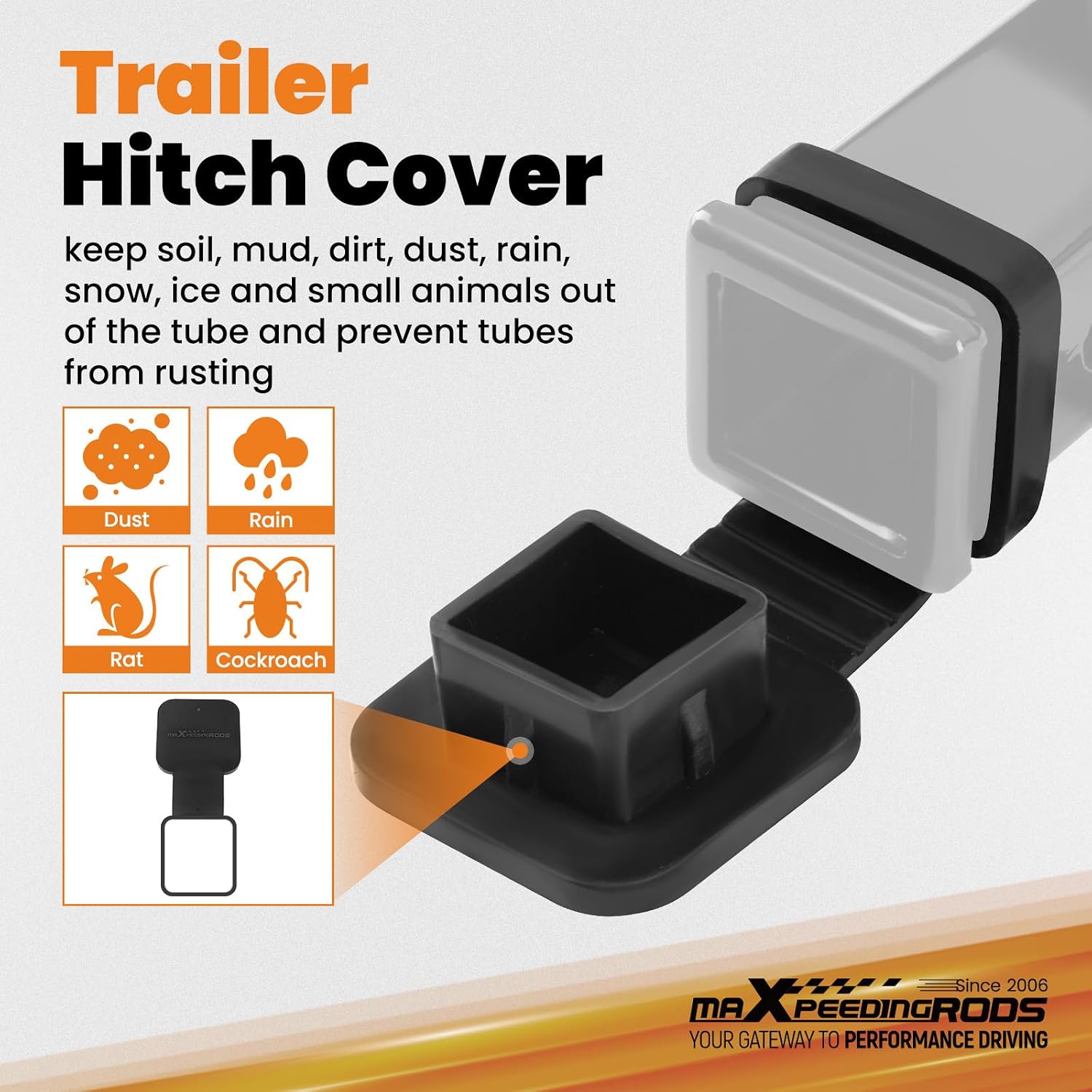 maXpeedingrods Rear Trailer Hitch with Rubber Hitch Cover, 2 Inch Receiver, Class 3 Trailer Tow Hitch for Kawasaki Mule 600/610 2005-2016, for Kawasaki Mule SX 2007-2026