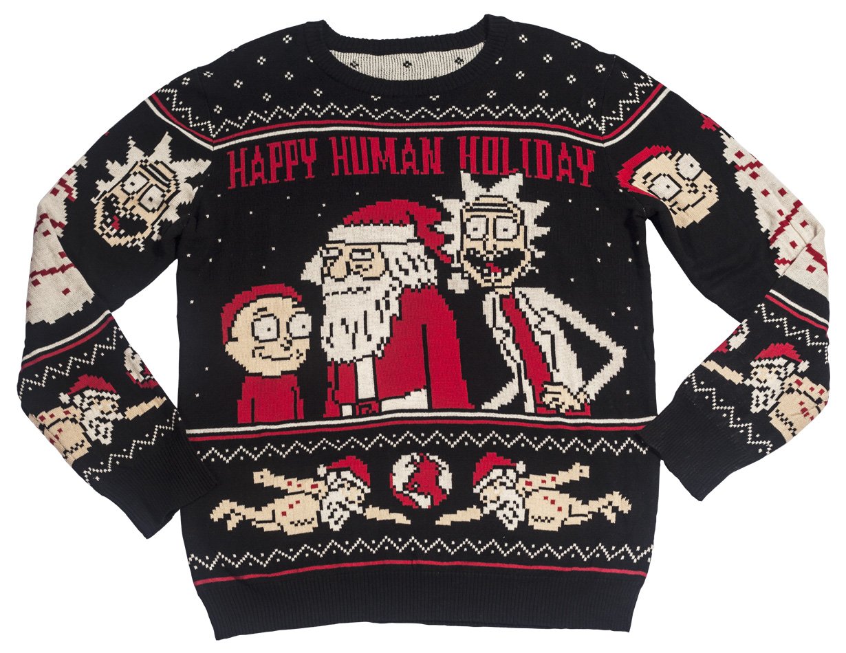 Ripple Junction Men's Black, Red, White Rick And Morty Happy Human Holiday Ugly Christmas Sweater (3X)