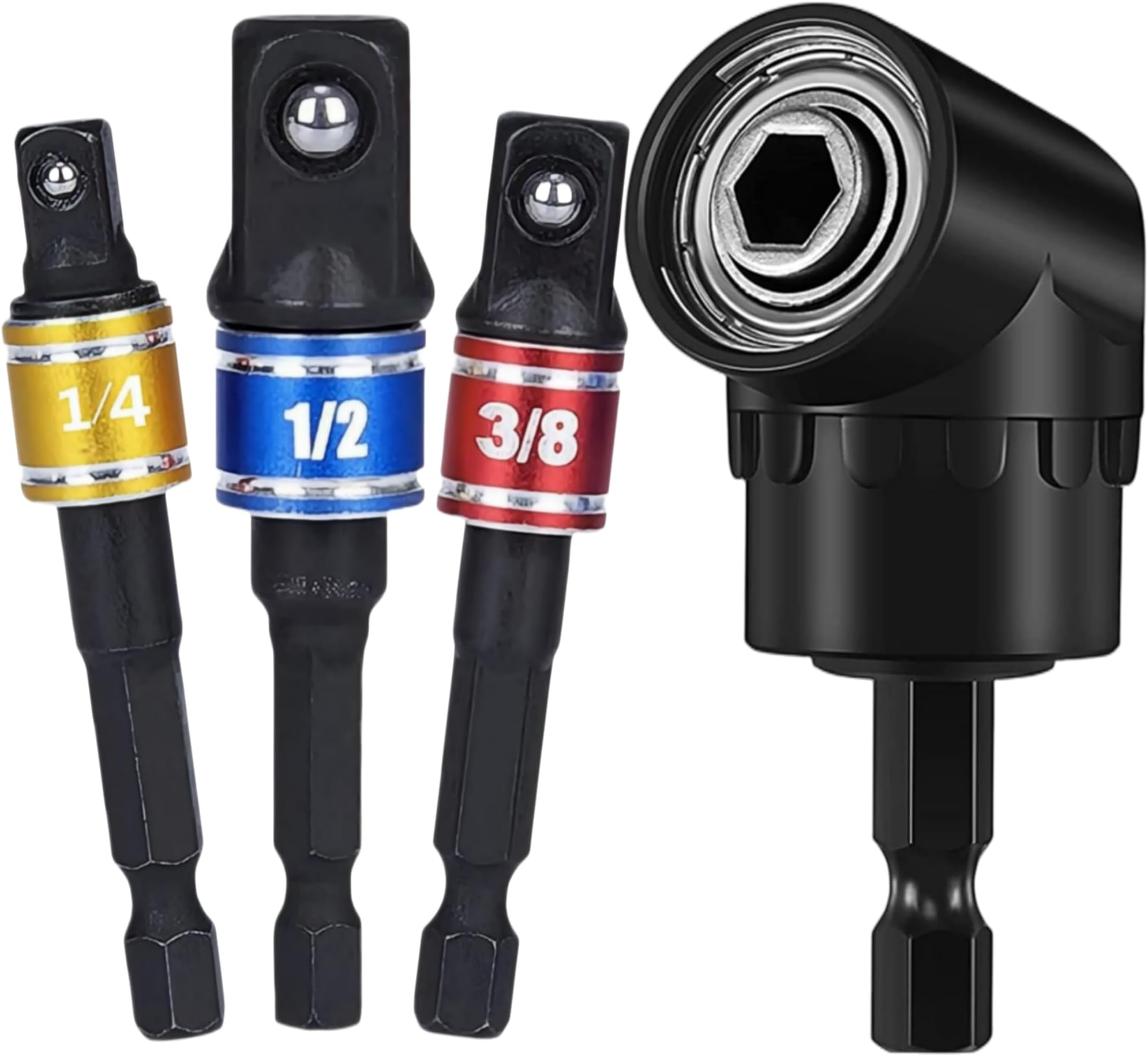 Impact Grade Driver Sockets Adapter Extension Set Drill Bit 3Pcs 1/4 3/8 1/2" Universal Socket Adapter Set and Right Angle Drill 105 Degree Right Angle Screwdriver Set Drill Hex Bit Socket Adapter