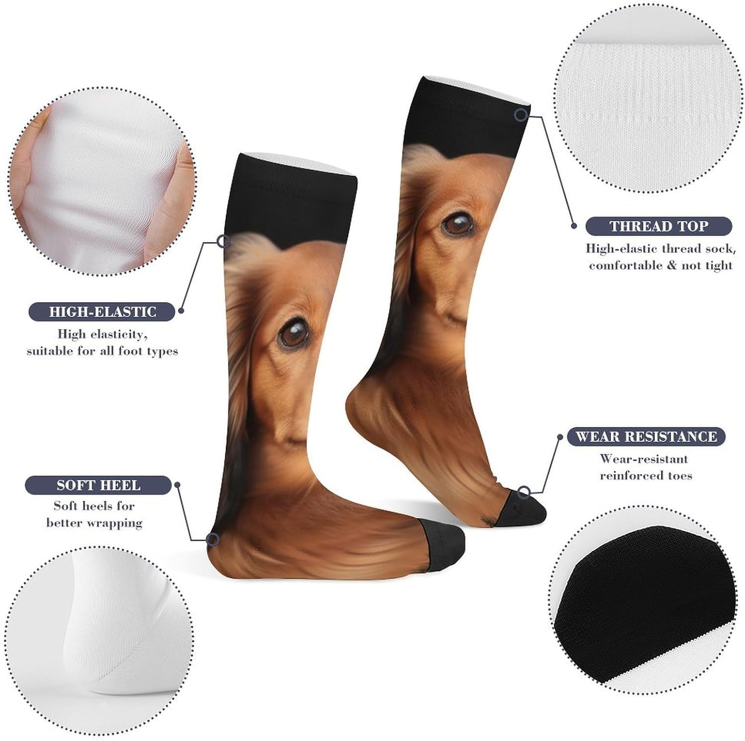 Long Haired Dachshund Knee High Soccer Socks Moisture Wicking