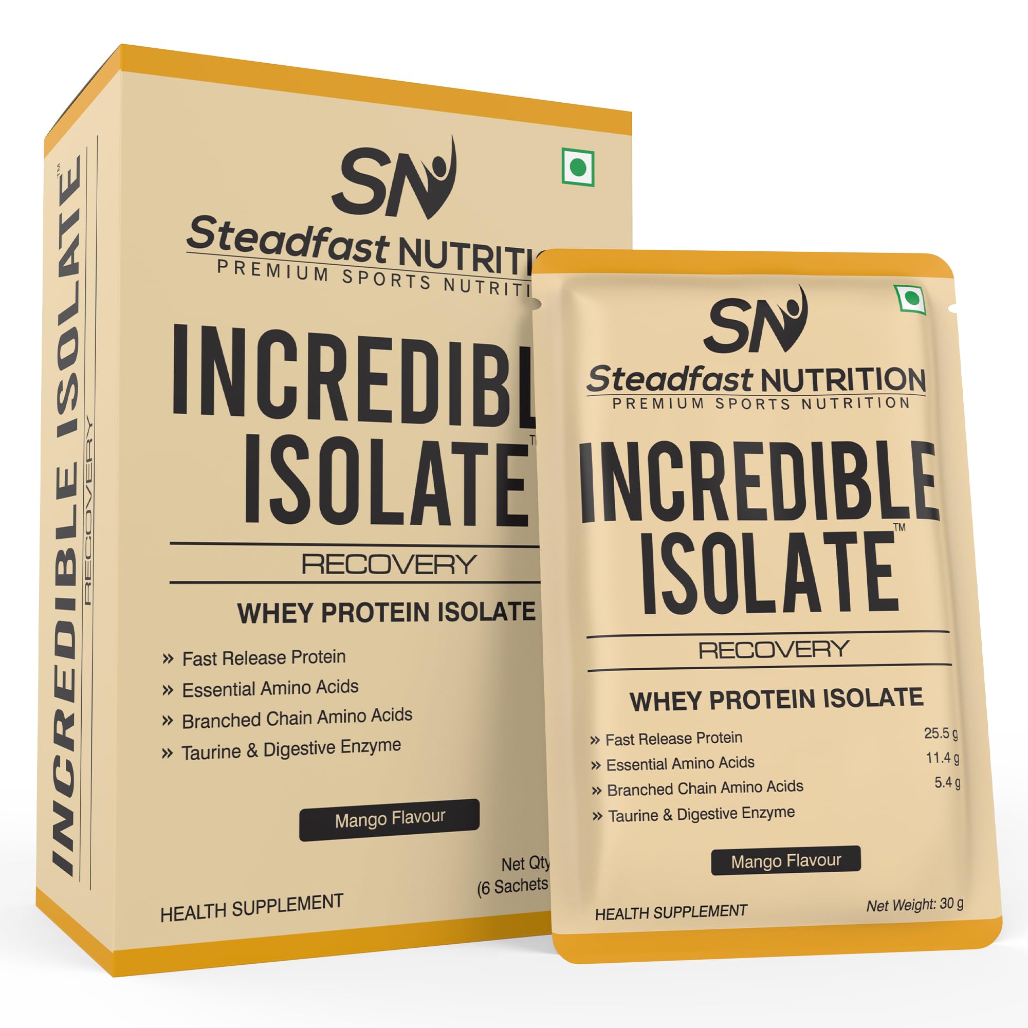 Steadfast Nutrition Incredible Isolate Whey Isolate Protein | 100% Pure Isolate Powder with 25g Protein | Muscle Building & Weight Loss Supplement | Instant muscle recovery (Mango, 6 Sachets) (B0BRMYBT95) Amazon Price History, Amazon Price Tracker