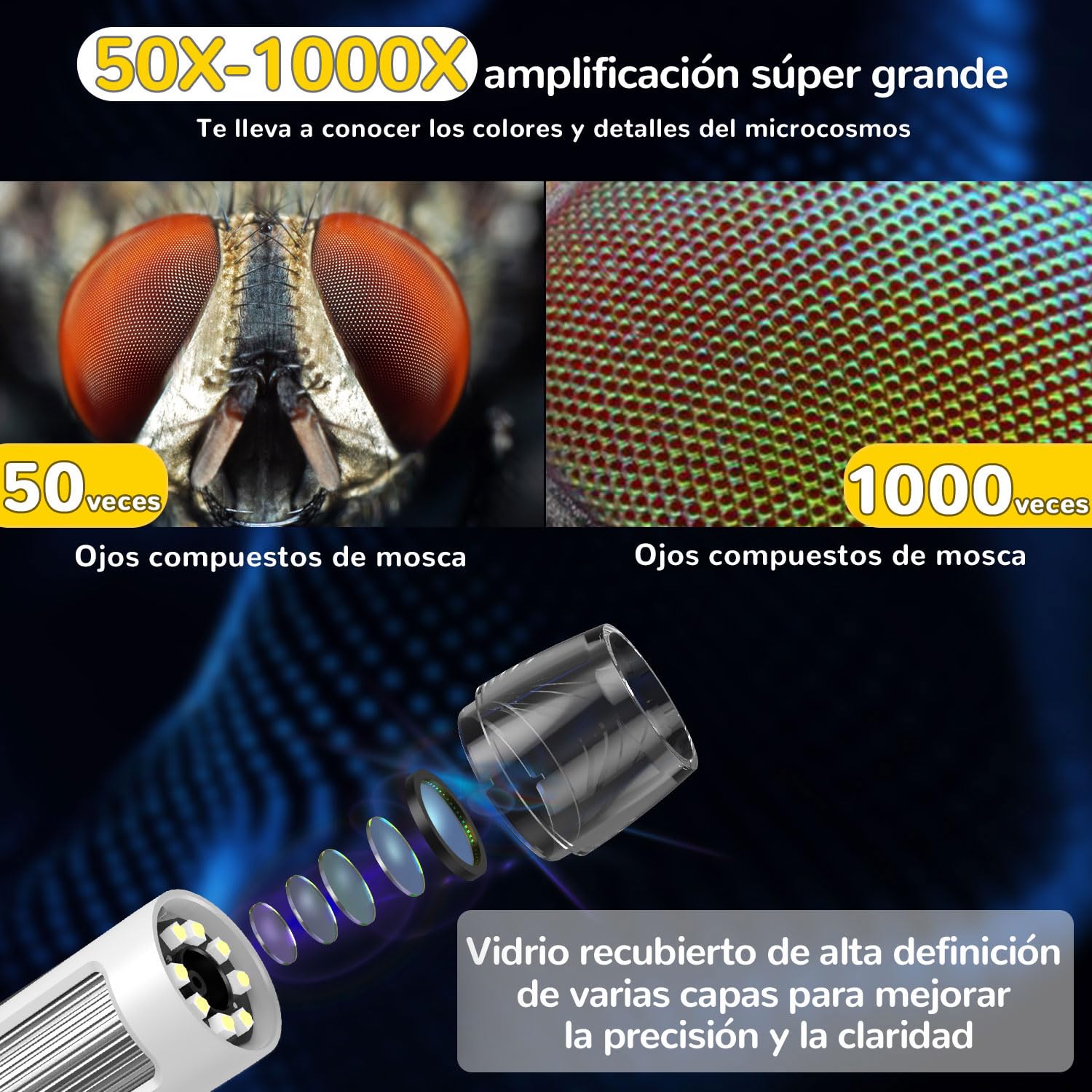Microscope Microscopio para niños con Pantalla LCD 1000X de Gran Potencia imágenes claras de Alta definición, Cabina de Insectos única, niños, microscopio Digital portátil