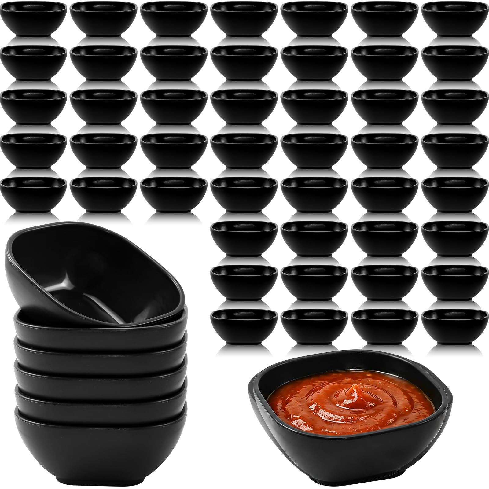 50 cuencos para salsas de 130 ml, cuencos pequeños de paja de trigo y polipropileno, cuencos cuadrados para aperitivos de 9,5 x 9,5 x 4 cm para salsas, postres, guarniciones, fiestas, cocina y