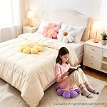 2pcs Flower Pillow - Yellow White Daisy Flower Throw Pillows Set, Cute Preppy Room Decor Aesthetic Decorative Throw Pillows Floor Cushions for Girls Bedroom Bed Sofa Chair Decor (Yellow & White)