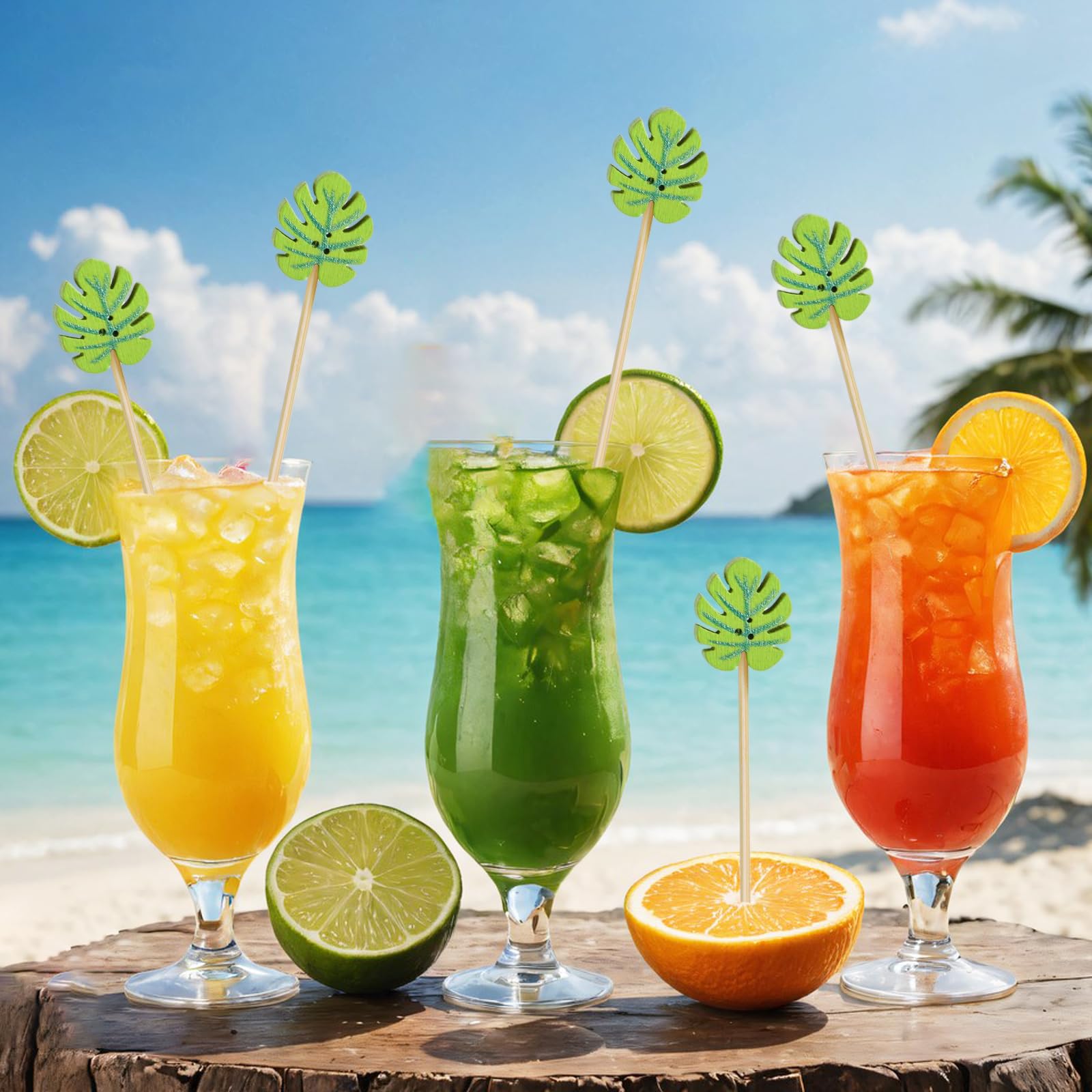 Lysjoy Palillos para Aperitivos Verano, 100 PCS Brochetas de Cóctel Palillos Decorativos, Decorativos Cocktail Fruta Decoraciones para Fiestas en la Playa y Cumpleaños de Verano (C)