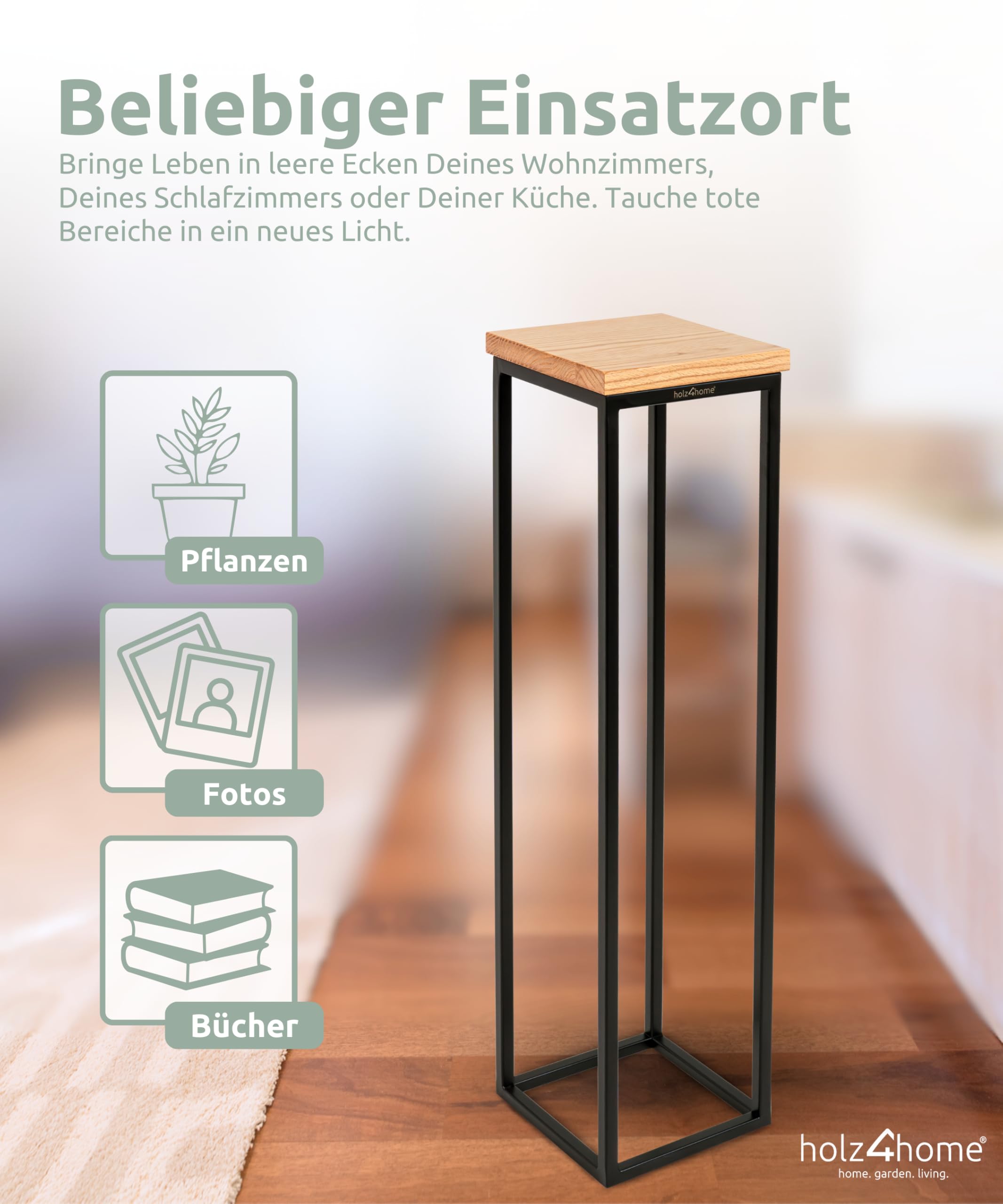 holz4home Decoratieve standaard 90 cm gedraaide stangen I eikenhout natuur geolied I bloemenstandaard I hoogte: 90 cm I decoratieve zuil met stalen frame I gemonteerd en geolied