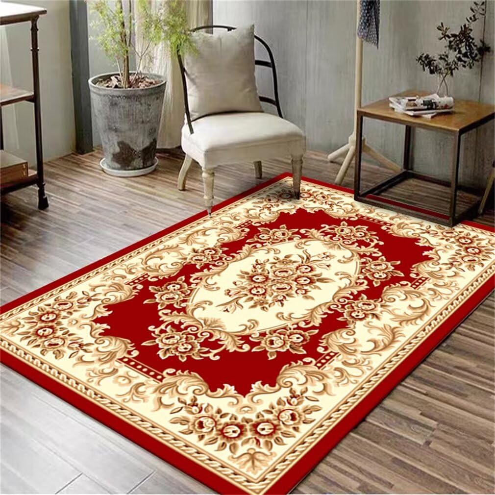 Petit tapis salon lavable rouge 70x140 pour le coin jeux de la chambre