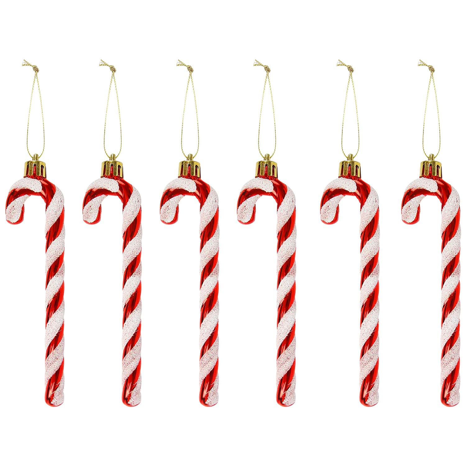Hopzab Red 6 Pcs Candy Cane Ornaments 13Cm Christmas Tree Hanging Decorations &White Twisted Crutch Canes Walking Stick Pendant For Xmas Party Home Decoration Supplies