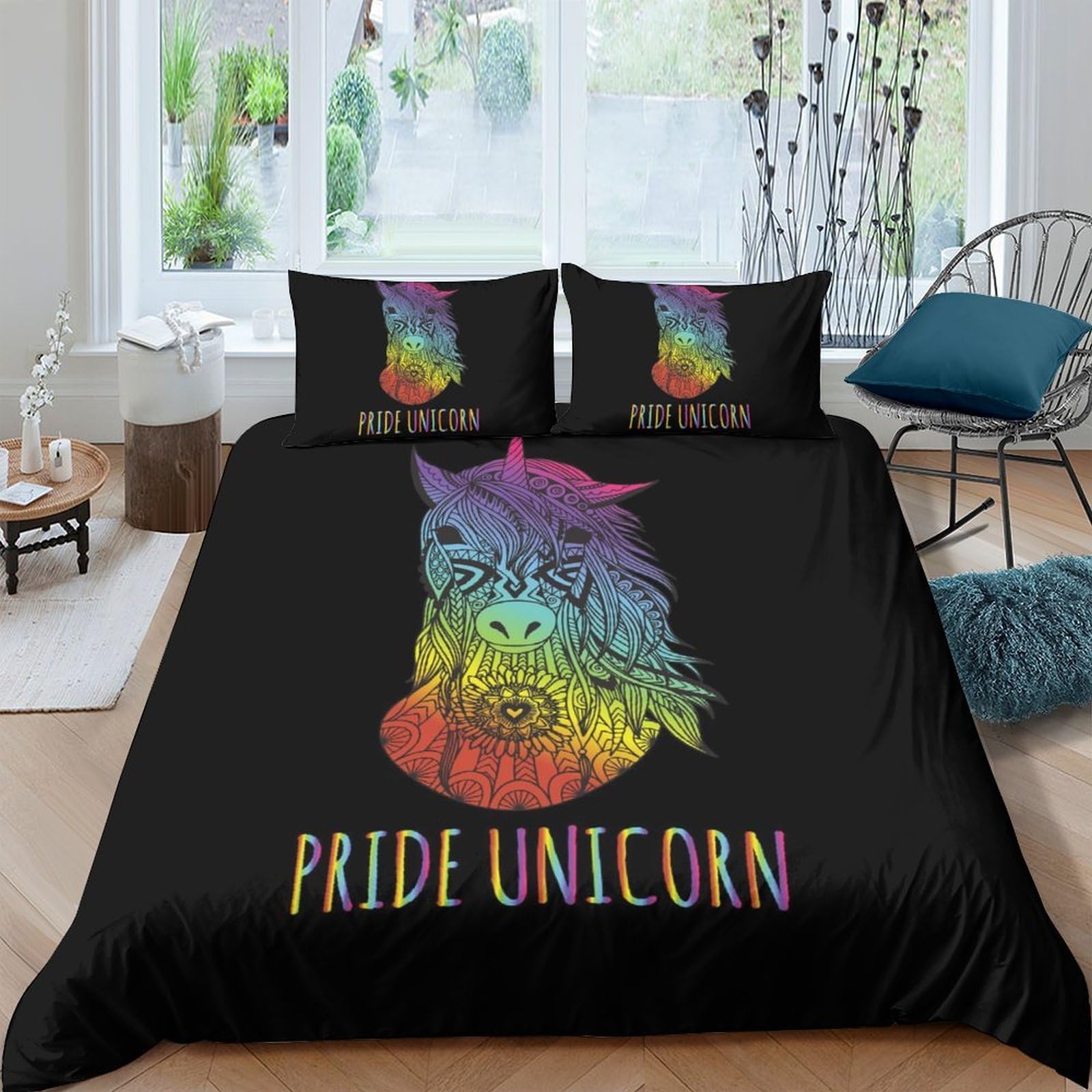 Ctjqhvkz Style-9 3D Printed Rainbow Pride Unicorn Fitted Sheet Microfiber Soft Easy Care Bed Cover For Bedroom Dorm Decor Single（135X200cm）