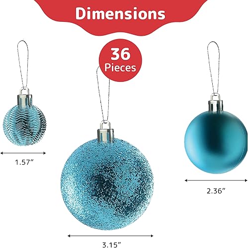 Miniatura 93 de PREXTEX - Adornos navideños inastillables de 36 piezas en azul medianoche: elegantes bolas de adorno navideño, juego ideal de adornos navideños Azul