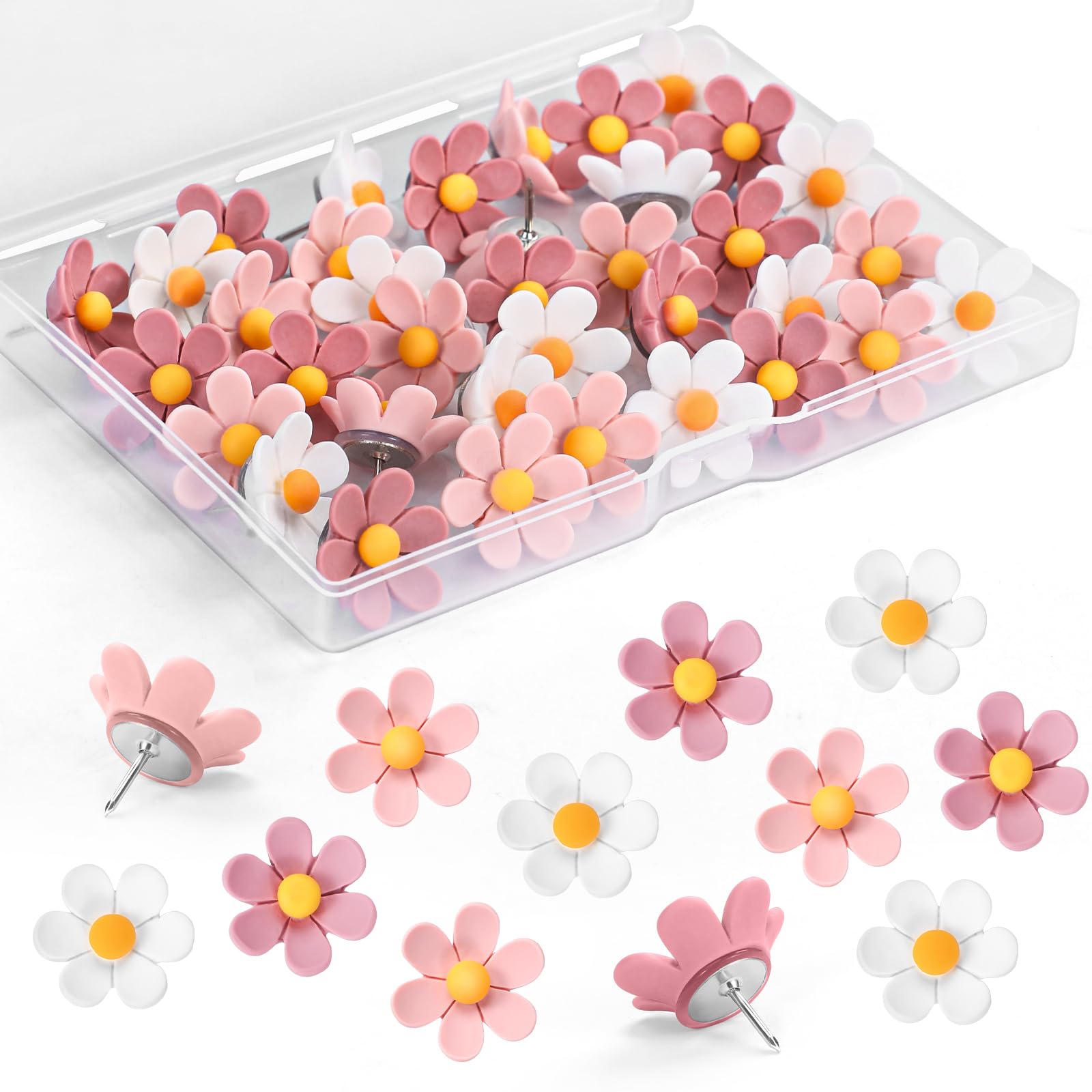 36 chinchetas de flores, 3 colores, chinchetas decorativas para tablero de corcho, tablón de anuncios, decoración de pared de cubículo, bonita decoración de oficina