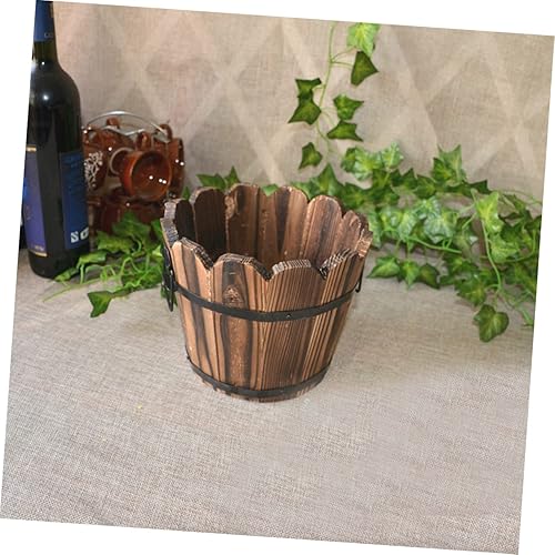 Miniatura 4 de Yardwe Maceta de madera retro de barril pequeño para decoración al aire libre, maceta de interior, suculentas, flores, decoración de escritorio al