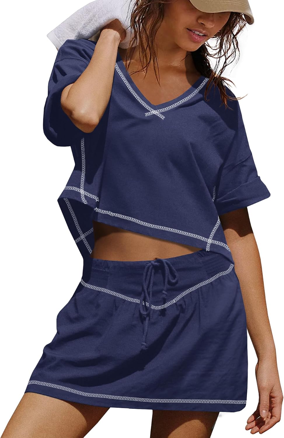 Panadila Womens Workout Set 2 Piece Outfits Skirt Set Matching Sets Crop Tops and Skirt with Shorts Sets with Pockets