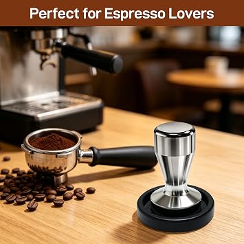 49mm Espresso Coffee Tamper with Silicone Mat Set, Stainless Steel Coffee Presser with Non-Slip Raised Dots Mat for Espresso Machine Portafilter