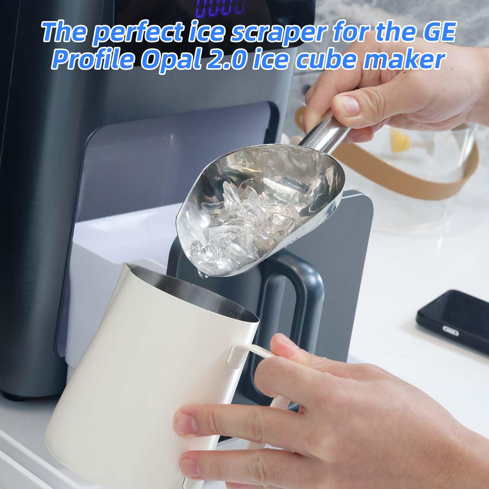 Eisschaufel aus Edelstahl mit Magnetischer Halterung, Kompatibel mit GE Profile Opal 2.0 Nugget Eismaschine Praktisches Bar und Küchenzubehör (Silber)